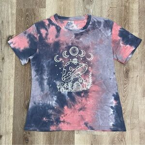VTG Tie Dye Acid Witch Moon Phase Mushroom House Graphic Short Sleeve Tee L